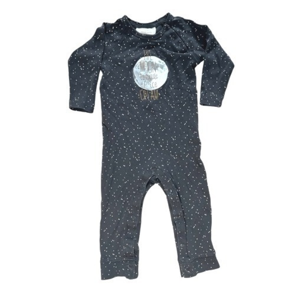 H&M Black Polka Dot "The Moon is Made of Ice Cream" graphic Romper Sz 9-12 Month